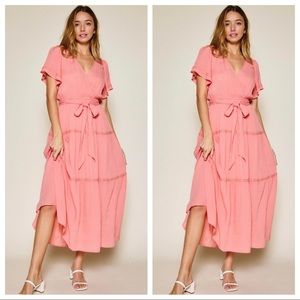 Boho Chic Short Ruffle Sleeve Lace Midi Dress